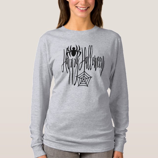 Happy Halloween Funny Scary Spider Cobweb T-Shirt (Front)