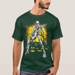 Happy Halloween Funny Skeleton Playing Guitar Pump T-Shirt