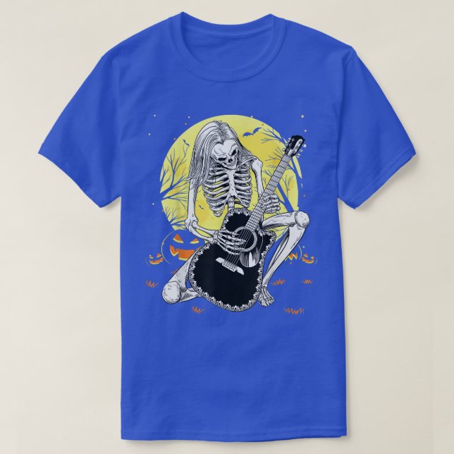 Happy Halloween Funny Skeleton Playing Guitar Pump T-Shirt (Design Front)