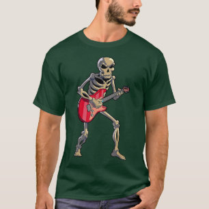 Happy Halloween Funny Skeleton Playing Guitar Pump T-Shirt