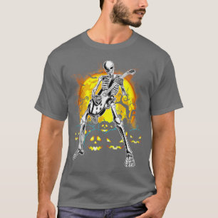 Happy Halloween Funny Skeleton Playing Guitar Pump T-Shirt