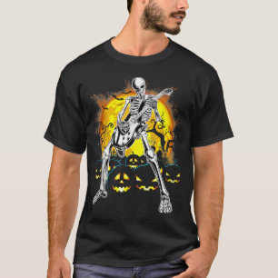 Happy Halloween Funny Skeleton Playing Guitar Pump T-Shirt