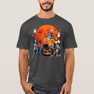 Happy Halloween Funny Skeleton Playing Guitar Pump T-Shirt