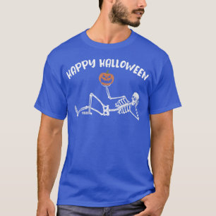 Happy Halloween Funny Spooky Skull Skeleton Holdin T-Shirt