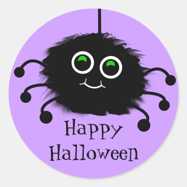 Happy Halloween Fuzzy Toon Spider Classic Round Sticker (Front)