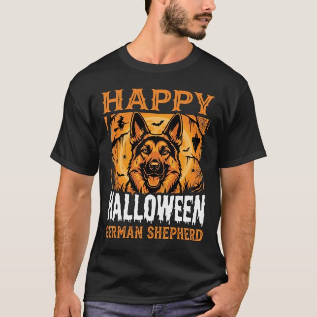 Happy Halloween German Shepherd Dog Vector T-Shirt (Front)
