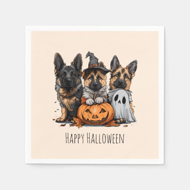 Happy Halloween German Shepherd Dogs Napkin (Front)