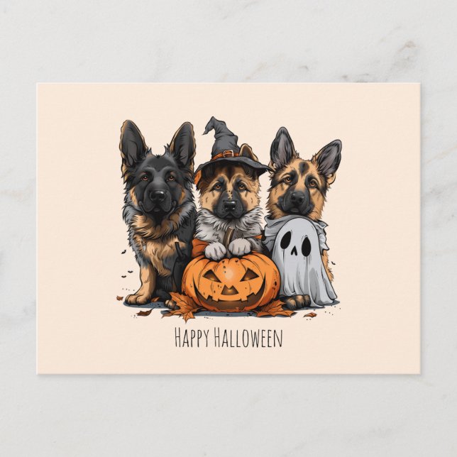 Happy Halloween German Shepherd Dogs Postcard (Front)