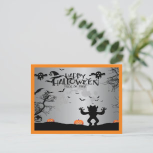 Happy Halloween Ghost and Pumpkins Holiday Postcard