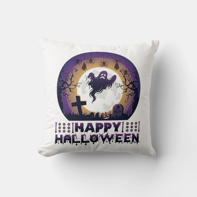 Happy Halloween Ghost Bats Spiders_1 Cushion (Front)