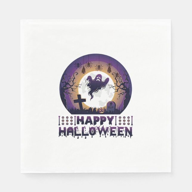 Happy Halloween Ghost Bats Spiders_1 Napkin (Front)