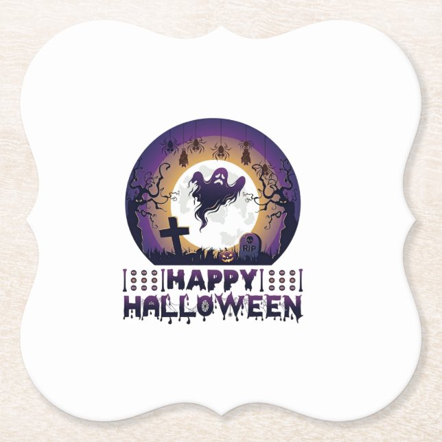 Happy Halloween Ghost Bats Spiders_1 Paper Coaster (Front)