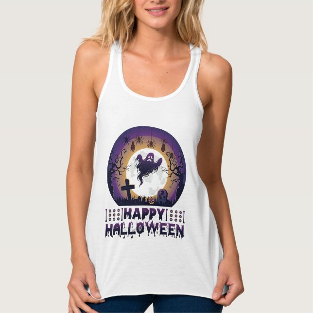 Happy Halloween Ghost Bats Spiders_1 Singlet (Front)