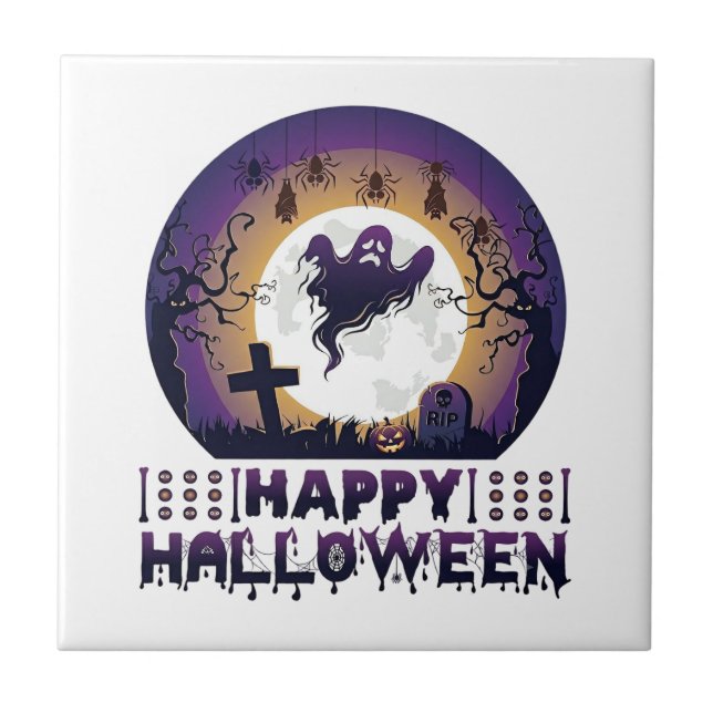 Happy Halloween Ghost Bats Spiders_1 Tile (Front)