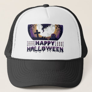 Happy Halloween Ghost Bats Spiders_1 Trucker Hat