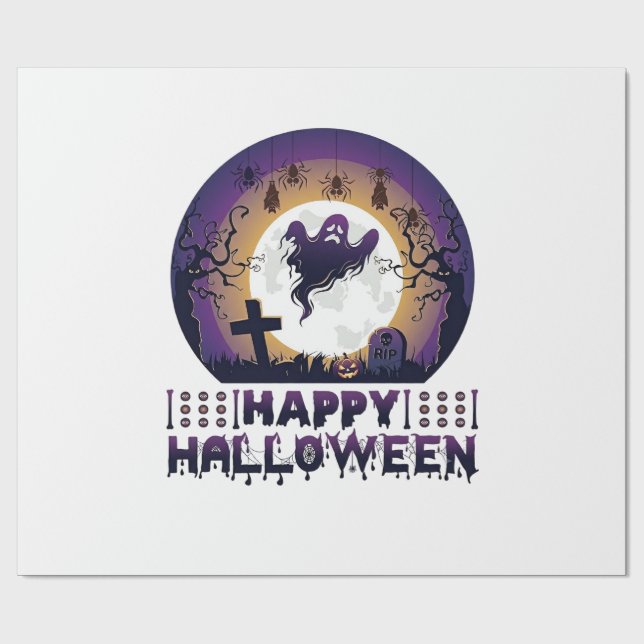 Happy Halloween Ghost Bats Spiders_1 Wrapping Paper (Flat)