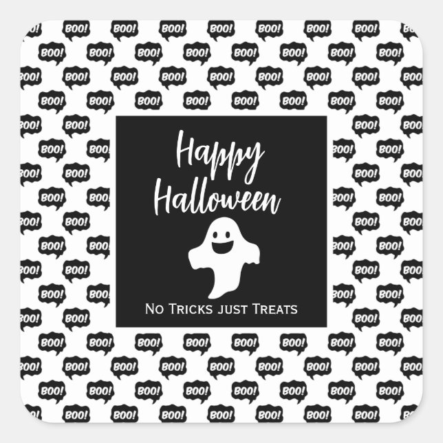 Happy Halloween ghost boo no tricks just treats Square Sticker (Front)