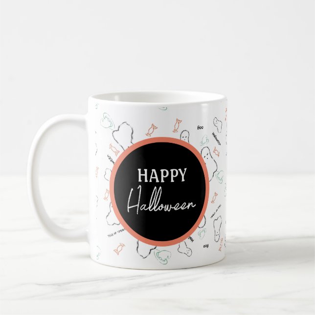 Happy Halloween Ghost Candy Hand Lettering Doodle  Coffee Mug (Left)