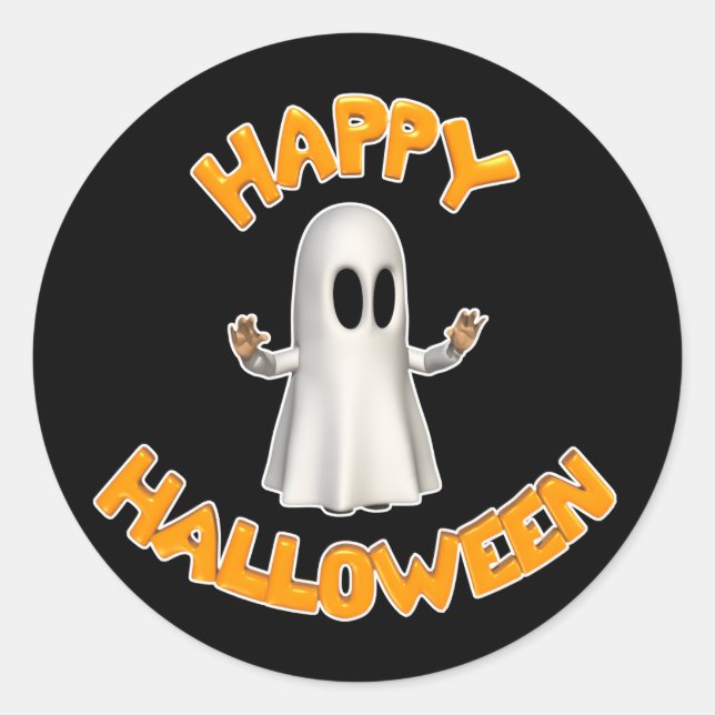 Happy-Halloween-Ghost Classic Round Sticker (Front)