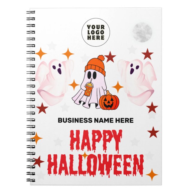 Happy Halloween Ghost Cute Custom Spiral Notebook (Front)