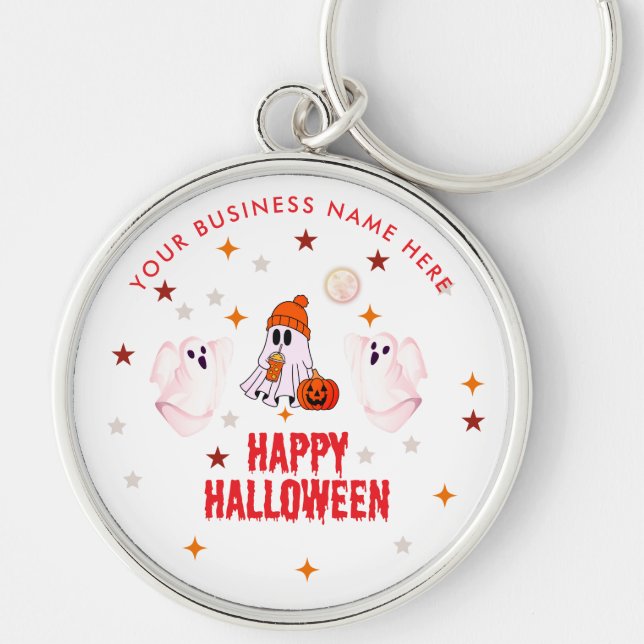 Happy Halloween Ghost Cute & Customisable Key Ring (Front)