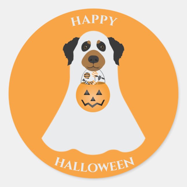 Happy Halloween Ghost Dog Classic Round Sticker (Front)