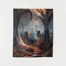 Happy Halloween Ghost In a Graveyard