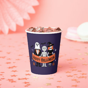 Happy Halloween   Ghost, Mummy, and Witch Purple Paper Cups
