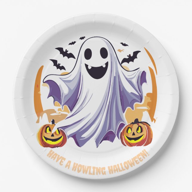 Happy Halloween Ghost Paper Plate (Front)