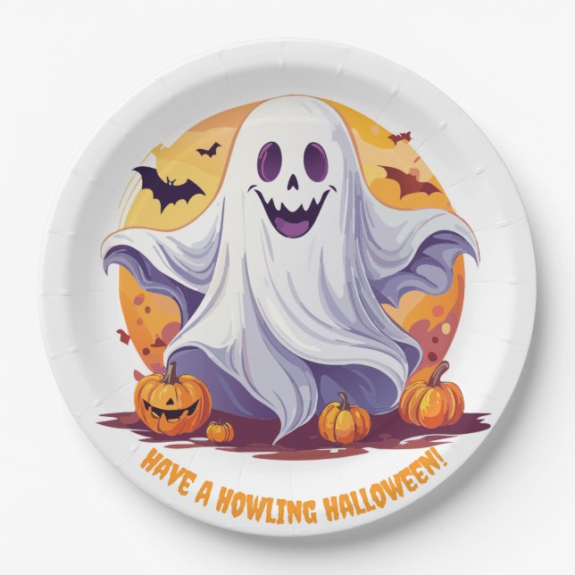 Happy Halloween Ghost Paper Plate (Front)