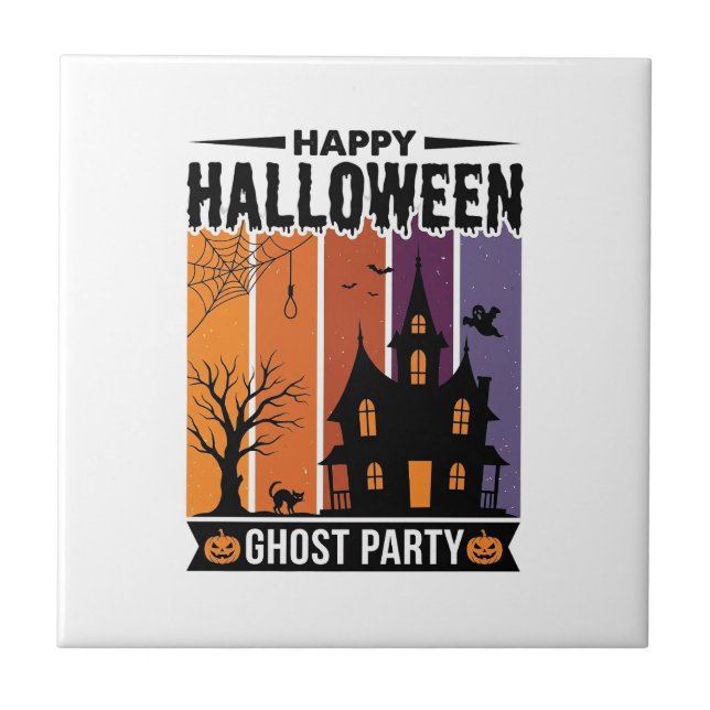 Happy Halloween Ghost Party Haunted House Shirt De Tile (Front)