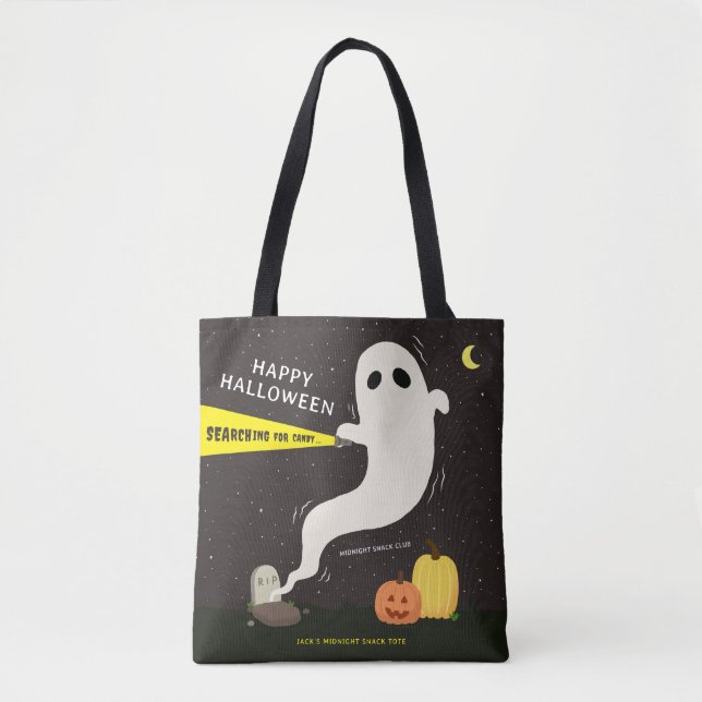 HAPPY HALLOWEEN Ghost Personalised Tote Bag (Front)