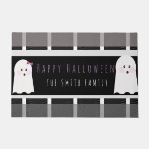Happy Halloween Ghost Plaid Pattern Name  Doormat