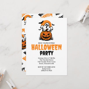 Happy Halloween Ghost & Pumpkin Party Invitation