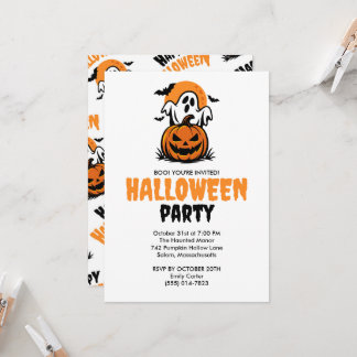 Happy Halloween Ghost & Pumpkin Party Invitation