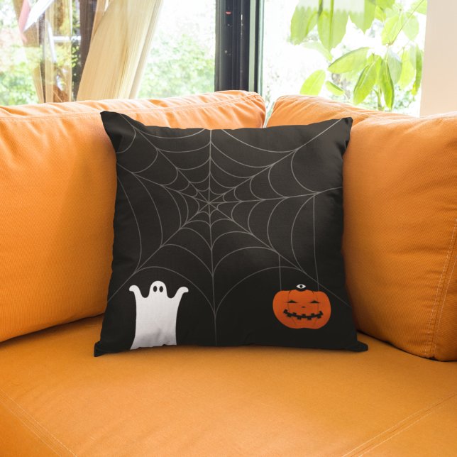 Happy Halloween | Ghost & Pumpkin Spider Web Cushion (Creator Uploaded)