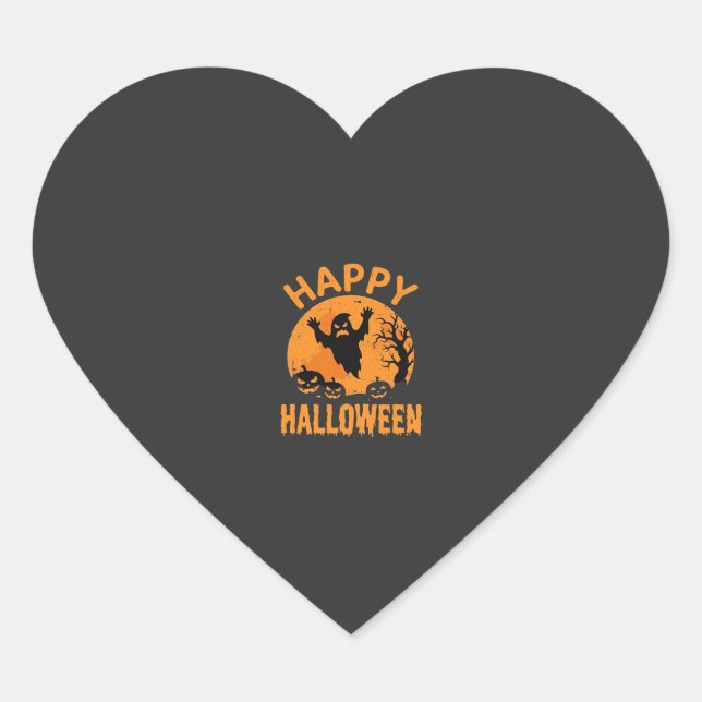 Happy Halloween Ghost Pumpkin Vector Design Heart Sticker (Front)