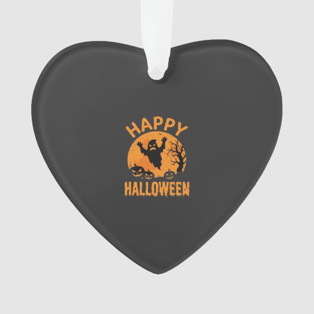 Happy Halloween Ghost Pumpkin Vector Design Ornament (Front)