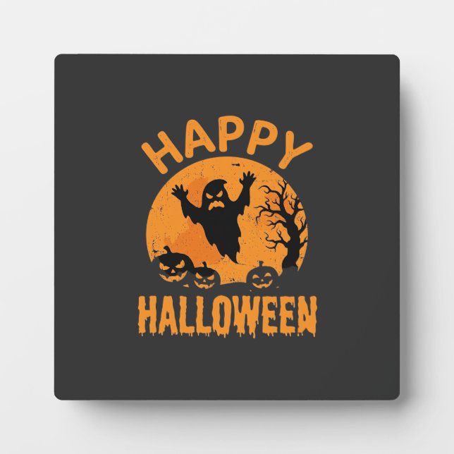 Happy Halloween Ghost Pumpkin Vector Design Plaque (Front)