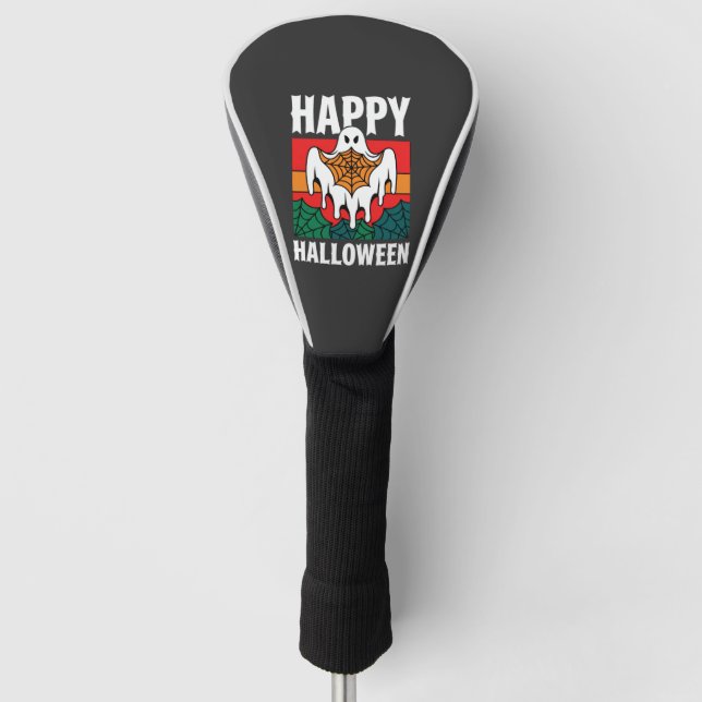 Happy Halloween Ghost Spiderweb Retro Golf Head Cover (Front)