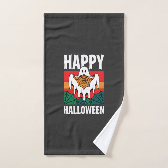 Happy Halloween Ghost Spiderweb Retro Hand Towel (Hand Towel)