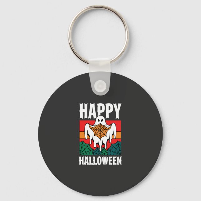 Happy Halloween Ghost Spiderweb Retro Key Ring (Front)