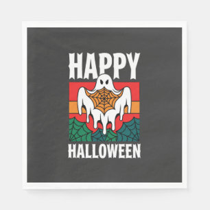Happy Halloween Ghost Spiderweb Retro Napkin