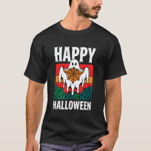 Happy Halloween Ghost Spiderweb Retro T-Shirt