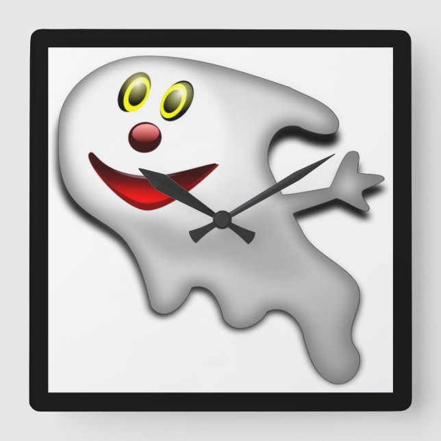 "HAPPY HALLOWEEN" GHOST SQUARE WALL CLOCK (Front)