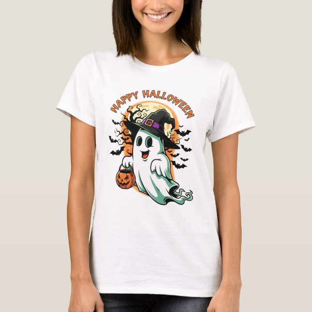 "Happy Halloween" Ghost T-Shirt (Front)