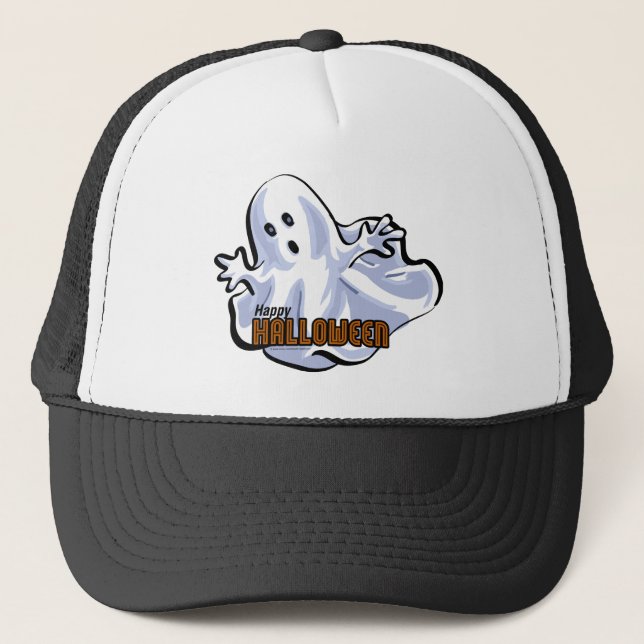 Happy Halloween Ghost Trucker Hat (Front)
