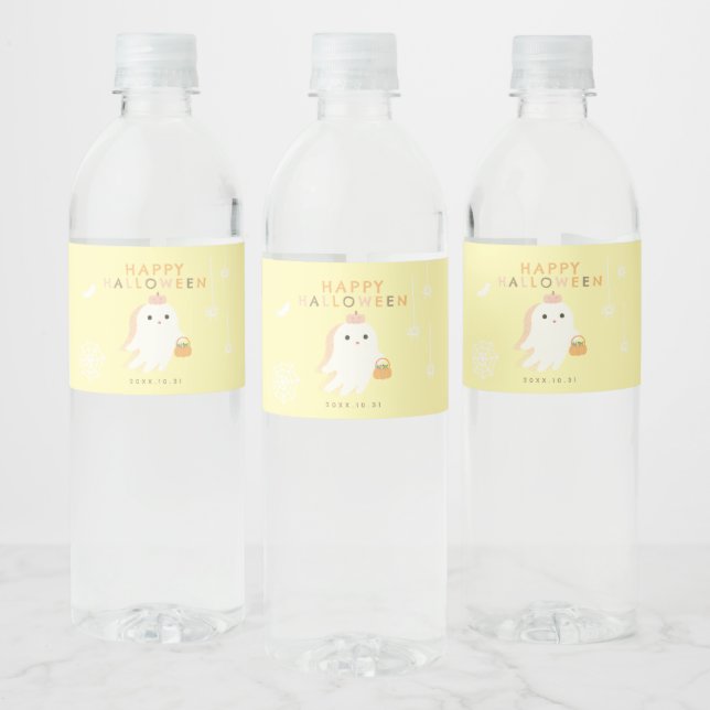 Happy Halloween Ghost Water Bottle Label (Bottles)