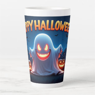Happy Halloween Ghost With Glowing Pumpkins Night  Latte Mug