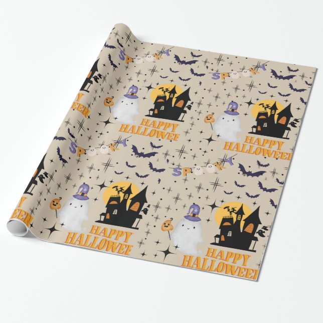Happy Halloween Ghost Wrapping Paper (Unrolled)